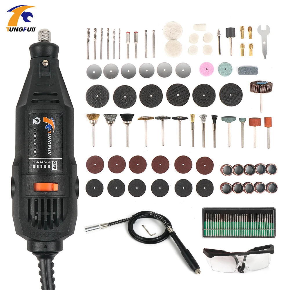 

Tungfull Mini Electric Drill Variable Speed Grinder Grinding Machine with Engraving Accessories Dremel Rotary Tool