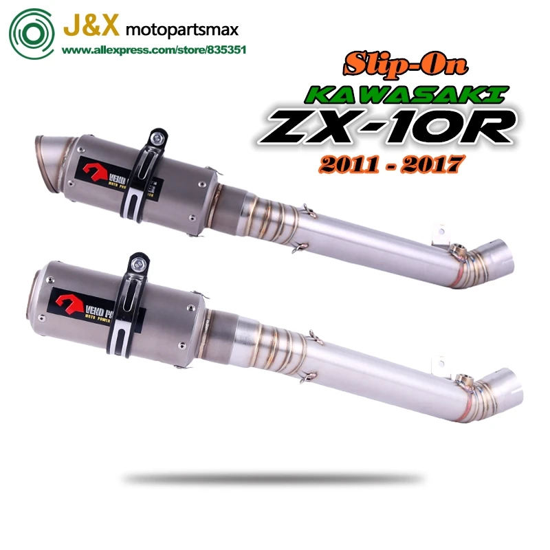 

Motorcycle Exhaust Full System Muffler Escape Link Middle Pipe Slip On For Kawasaki ZX10R ZX-10R 2011-2017