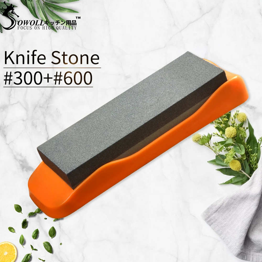 

SOWOLL Plastic Pedestal+Small Corundum Sharpening Stone Multi-Function Coarse Grinding Knife Stone Multi-Purpose Kitchen Tools