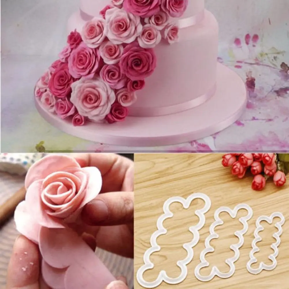 3 pcs/set Rose Flower Cake Mold Food Grade Plastic Flower Cookie Cutter