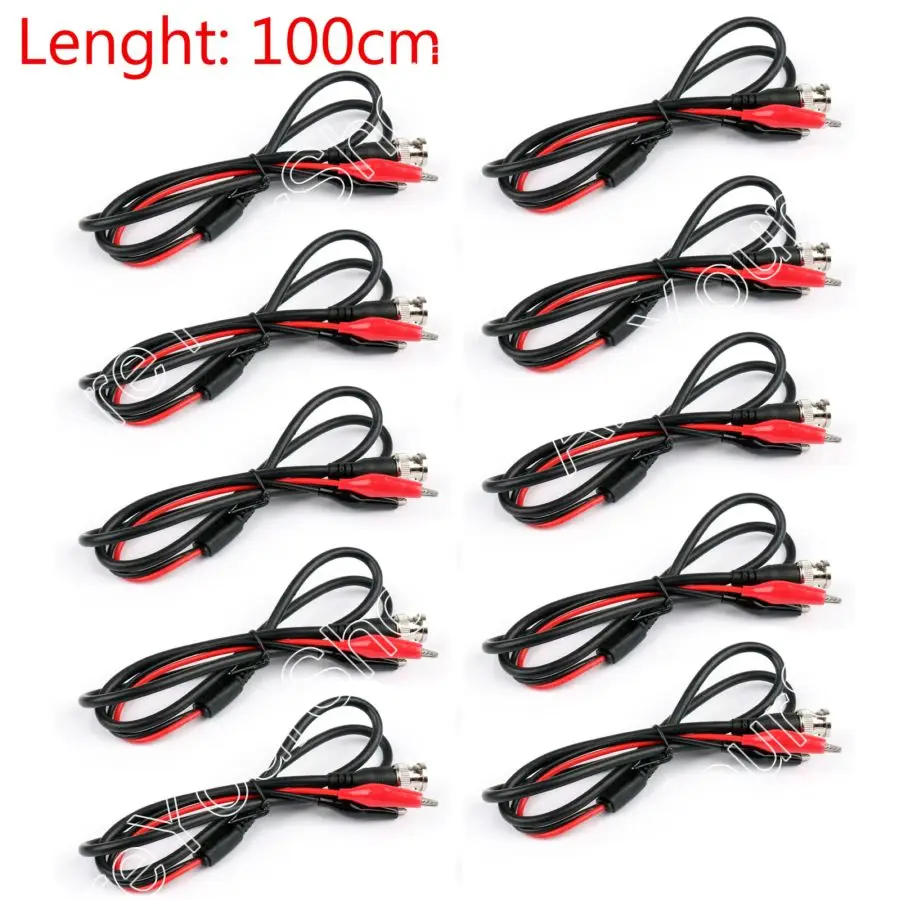 

Areyourshop Sale 10PCS BNC Q9 Male Plug to Dual Alligator Clip Oscilloscope DIY Test Probe Leads 100