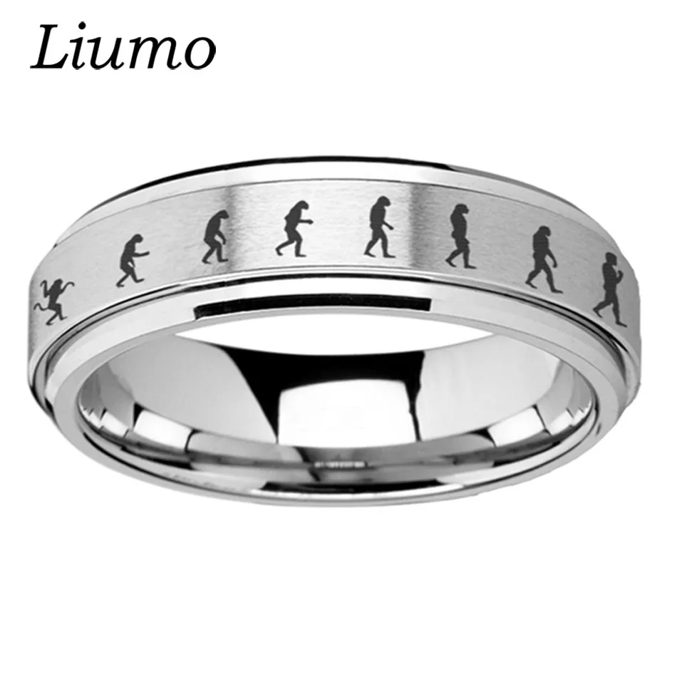 Liumo Trendy Human Evolution Pattern Spinner Rotate Men Stainless Steel Personality Statement Ring Lr676
