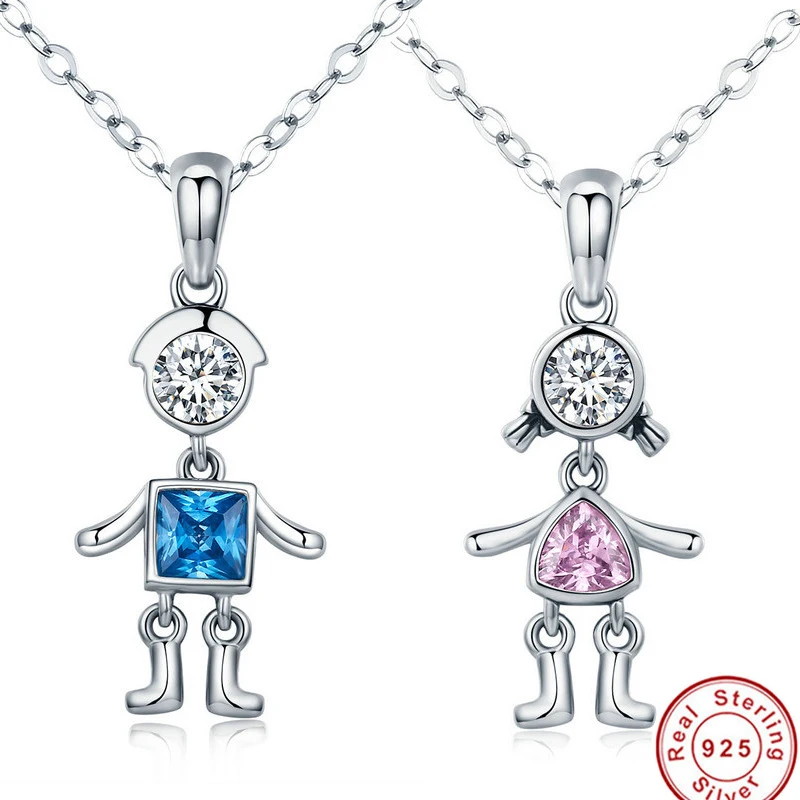 100 925 Sterling Silver Cute Figure Cool Boy & Girl Pendant Necklaces