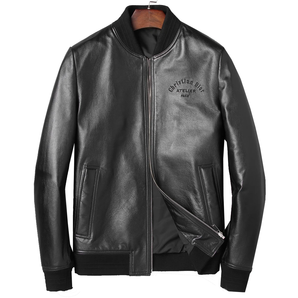 

Natural Sheep Skin Leather Jacket Pattern Men Casual Outwear Autumn Genuine Black Real Men Leather Fashion Jacket 4XL