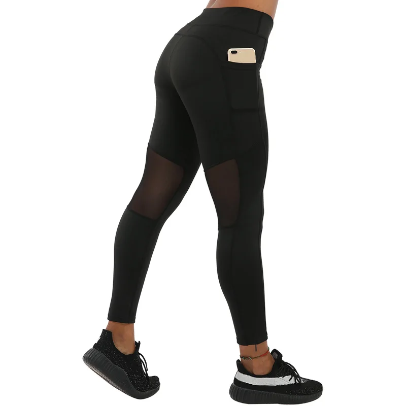 NORMOV, модные женские леггинсы для фитнеса, высокая талия, пэтчворк, тонкие, с полым карманом, одноцветные, дышащие, эластичные леггинсы для тренировок - Цвет: Black