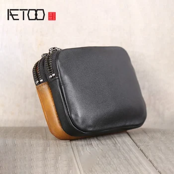 

AETOO Handmade head cowhide Short wallet leather storage small coin bag men and women card pack