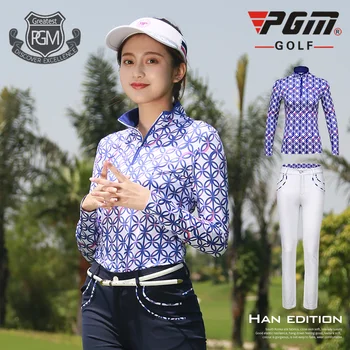 

PGM high-quality golf apparel spring summer ladies purple geometric print long-sleeved T-shirt breathable Quick Dry sportswear