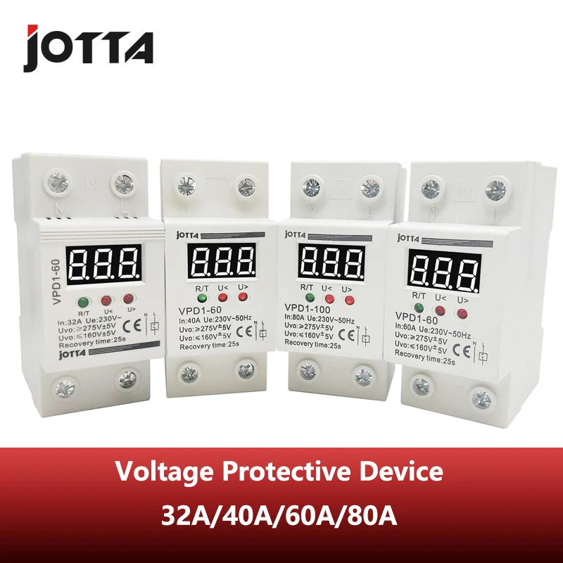 

40A 220V automatic reconnect over voltage and under voltage protection protective device relay with Voltmeter voltage monitor