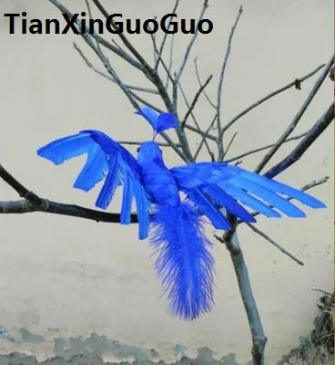 

about 25x30cm blue feathers Phoenix bird hard model prop spreading wings bird handicraft home garden decoration s1854