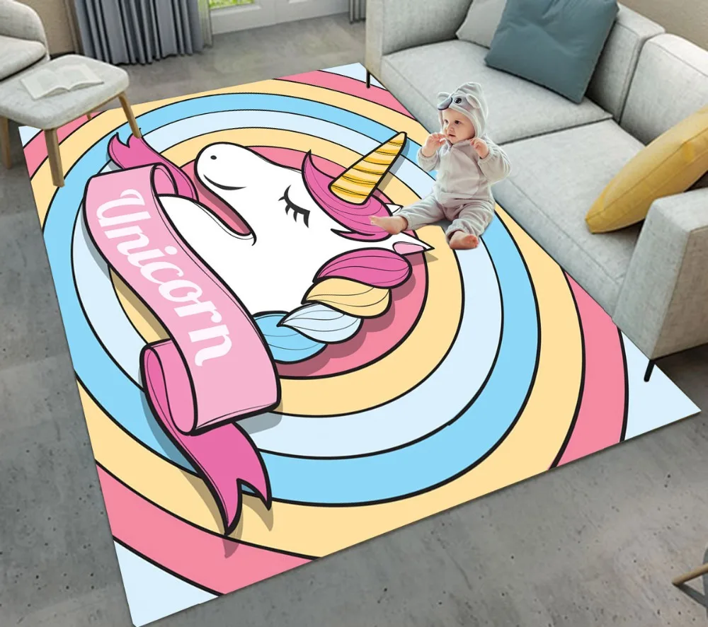 Us 18 27 47 Off Unicorn Rainbow Circle Rugs And Carpets For Baby Kids Girl Home Living Room Cushion Bedroom Parlor Hallway Door Floor Bath Mats In