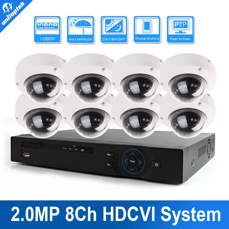 1080P 8Ch CCTV CVR DVR System HD CVR +8Pcs 2.0MP IR 10M Outdoor Dome Vandal-proof 1080P 8CH 2MP HDCVI DVR Camera System Kit