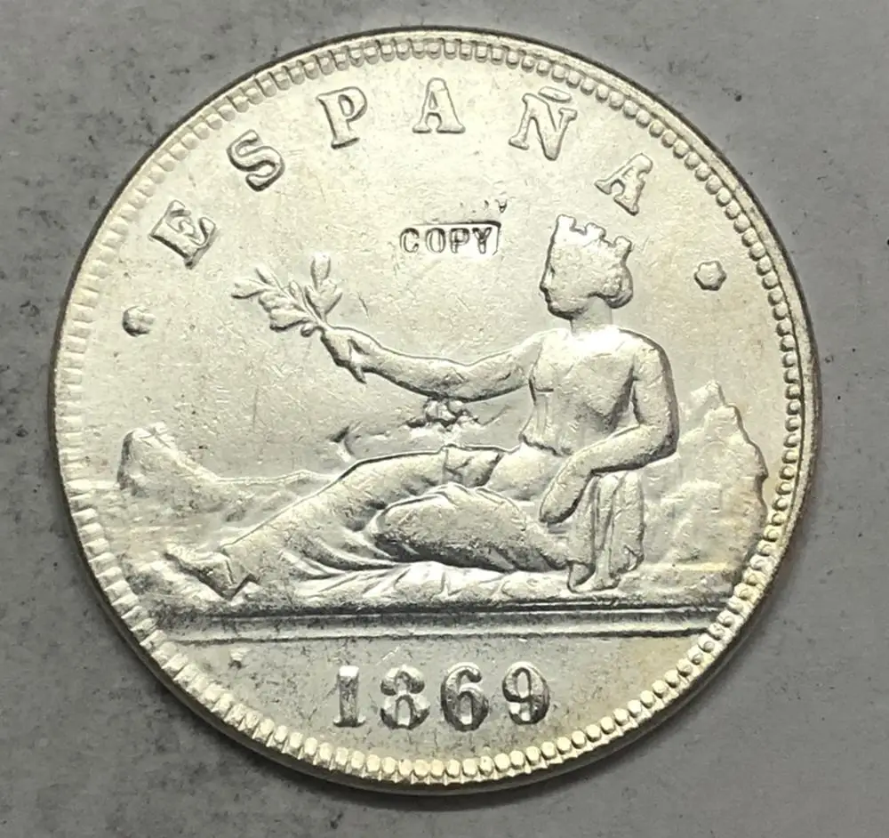 1869 ИСПАНИЯ ESPANA 5 Pesetas Редкие посеребренные имитация монеты