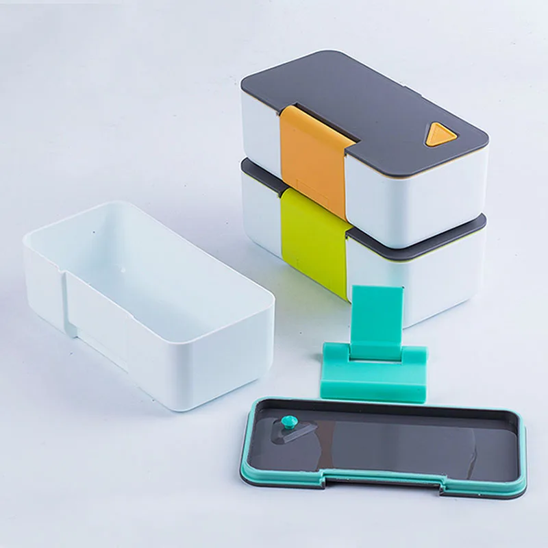 

MICCK Creative Mobile Phone Lunch Box Japanese Style BPA Free Bento Box Thermal Insulation Food Container With Phone Holder