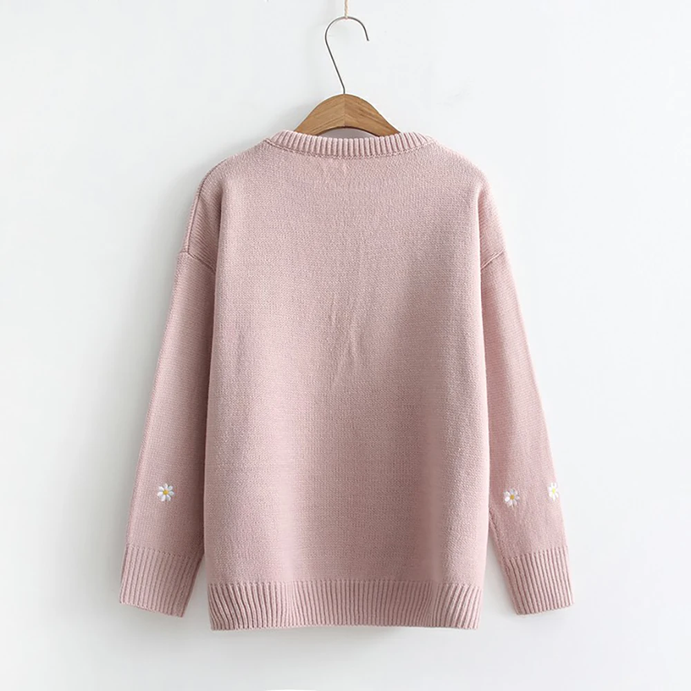 Pull Femme, осенне-зимний корейский свитер с вышивкой, пуловер, трикотажная повседневная одежда для девочек, осенне-зимний женский хлопковый свитер