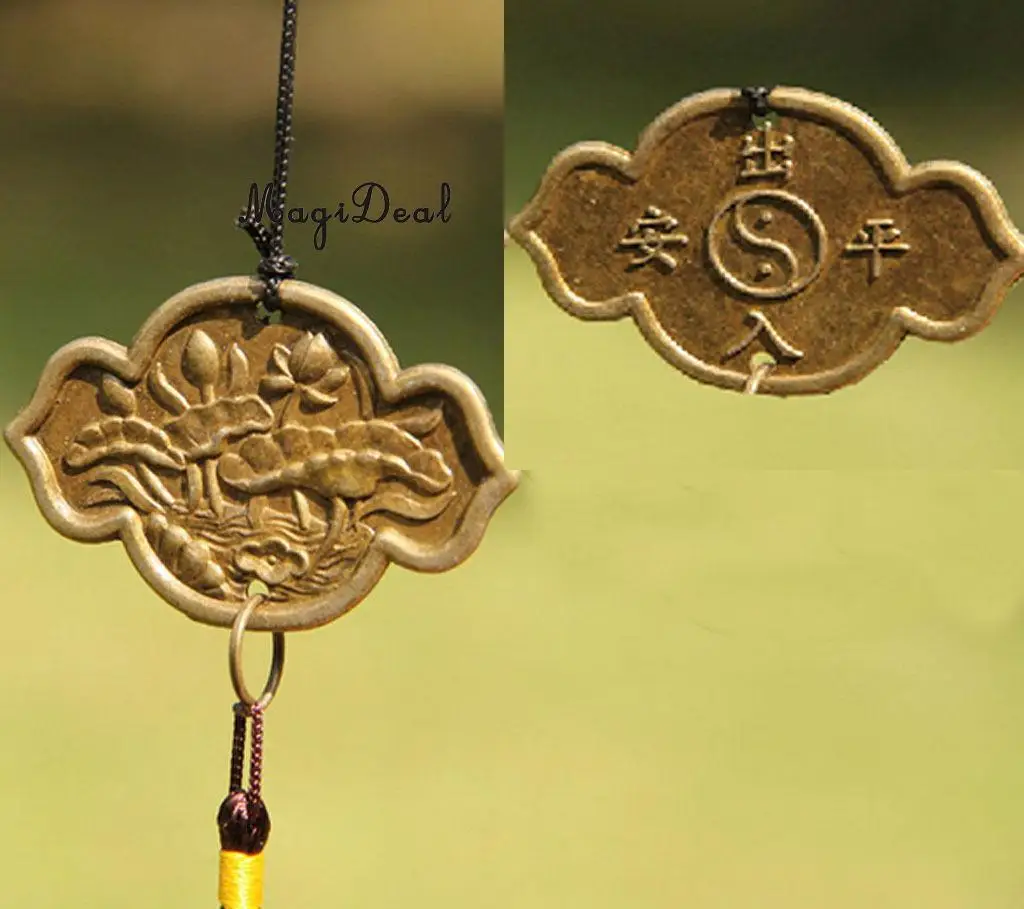 MagiDeal Chinese Fish Lotus Pond Metal Bell Lucky Feng Shui Hanging Charm Wind Chime Craft Home Car Hanging Decor