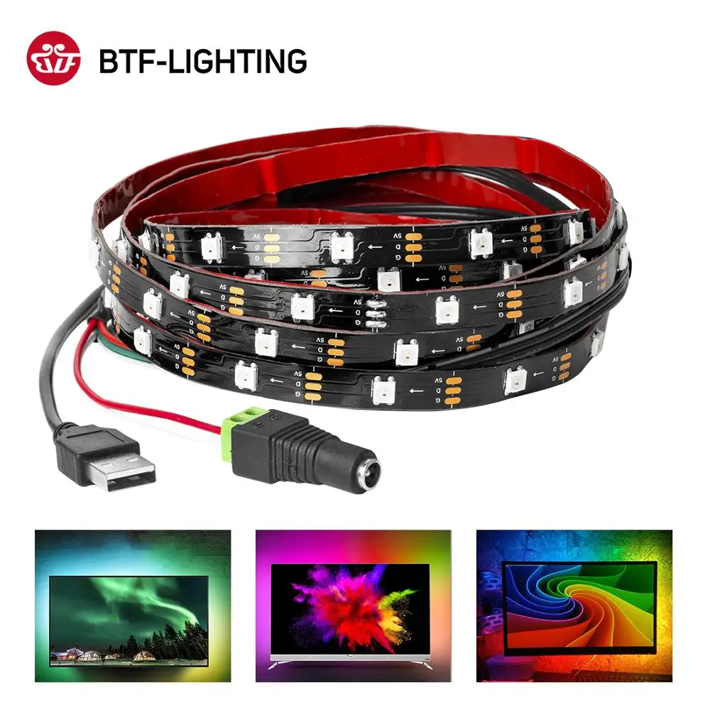 Ambilight комплект USB Светодиодные ленты Подсветка DC5V HDTV монитор ПК Экран фоновый свет WS2812B RGB Мечта Цвет пикселей ленты 1 м 2 м 3 м