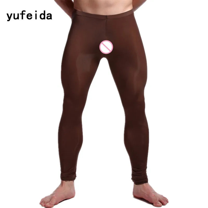 YUFEIDA сексуальные мужские Леггинсы подштанники брюки Soild мягкое компрессионное белье длинные штаны домашняя пижама подштанники - Цвет: Coffee
