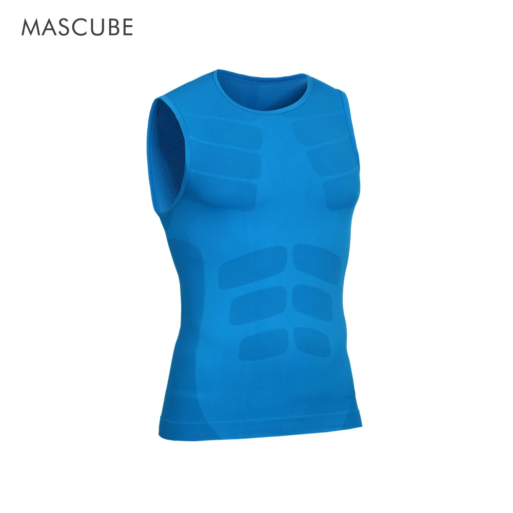 MASCUBE летняя футболка для мужчин компрессионный спортивный Топ Футболка Бодибилдинг высокоэластичный для фитнеса мужские s майки для баскетбола - Цвет: Blue