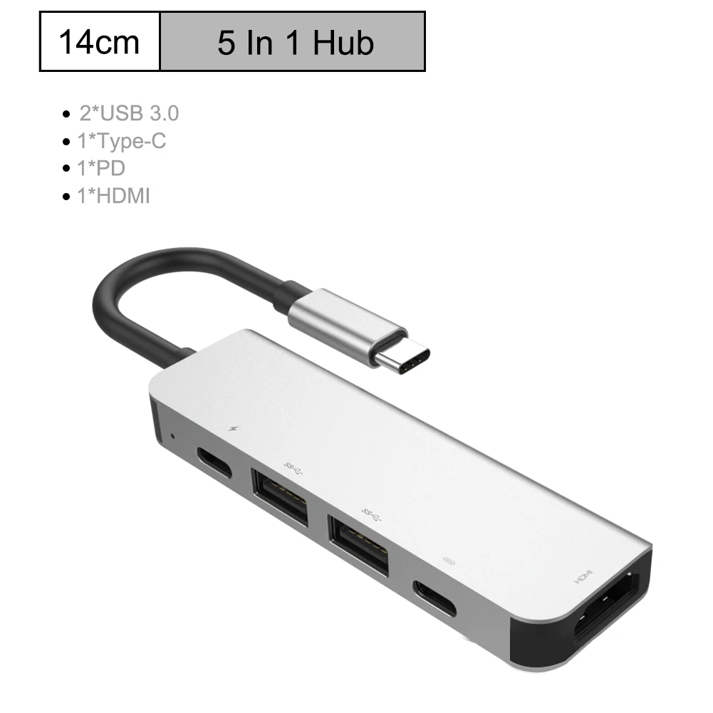 Multi USB C HUB to HUB USB 3.0 HDMI 4K /SD/TF Card Reader/ PD charging Audio /RJ45 Adapter for MacBook Pro type c usb splitter - Цвет: 5 in 1 USB C HUB