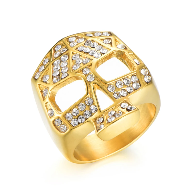 Free Gift Packaging Stainless Steel Gold IP Skull Ring 