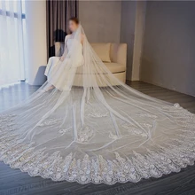 Кот 300 см один слой собора Фата Длинные свадебная фата края шнурка невесты Свадебные аксессуары
