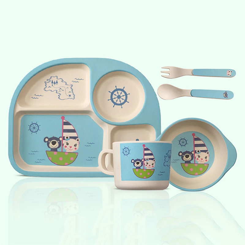 5pcs/set Baby Bamboo Fiber Tableware Set Cartoon Bowl Environmentally