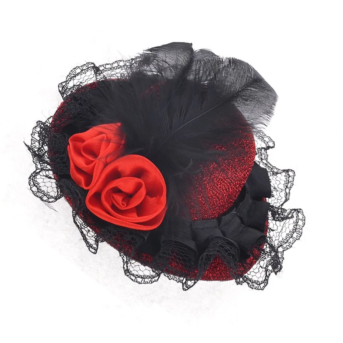 Черный кружевной цветок украшения красный Мини-топ шляпа Женщины Крокодил волос зажим формы