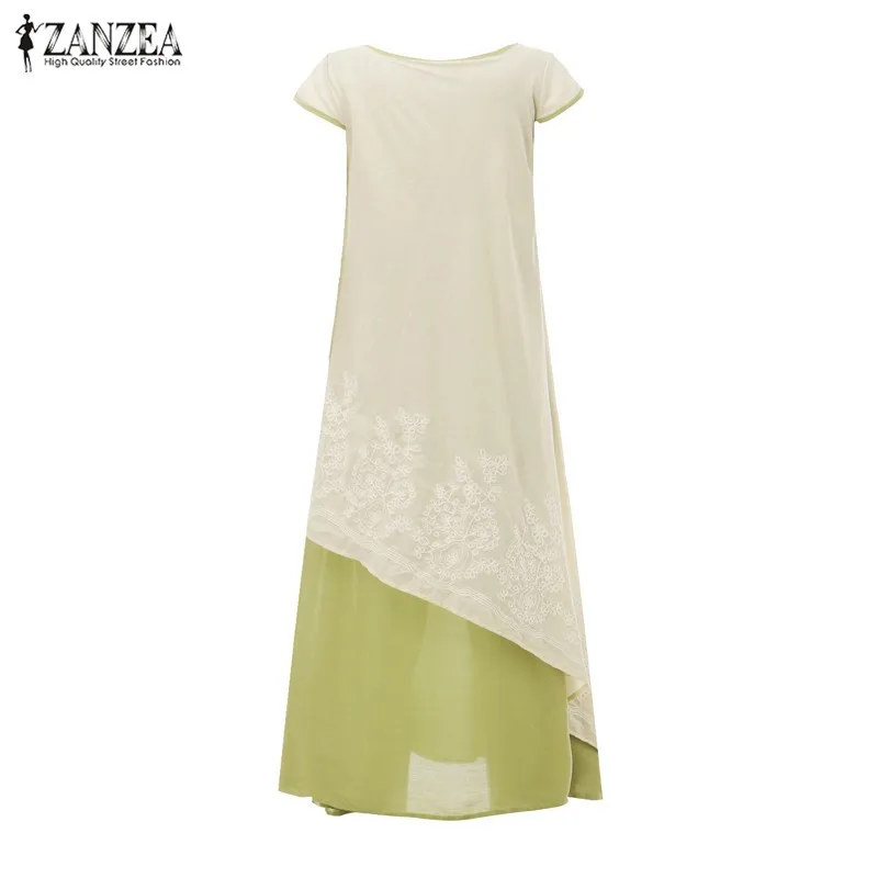 7 цветов Vestidos летнее женское винтажное свободное платье макси с коротким рукавом и цветочной вышивкой двухслойное платье больших размеров
