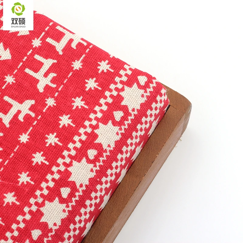 Красный цвет рождество pattern хлопок лен метр ткани diy рождественские украшения для