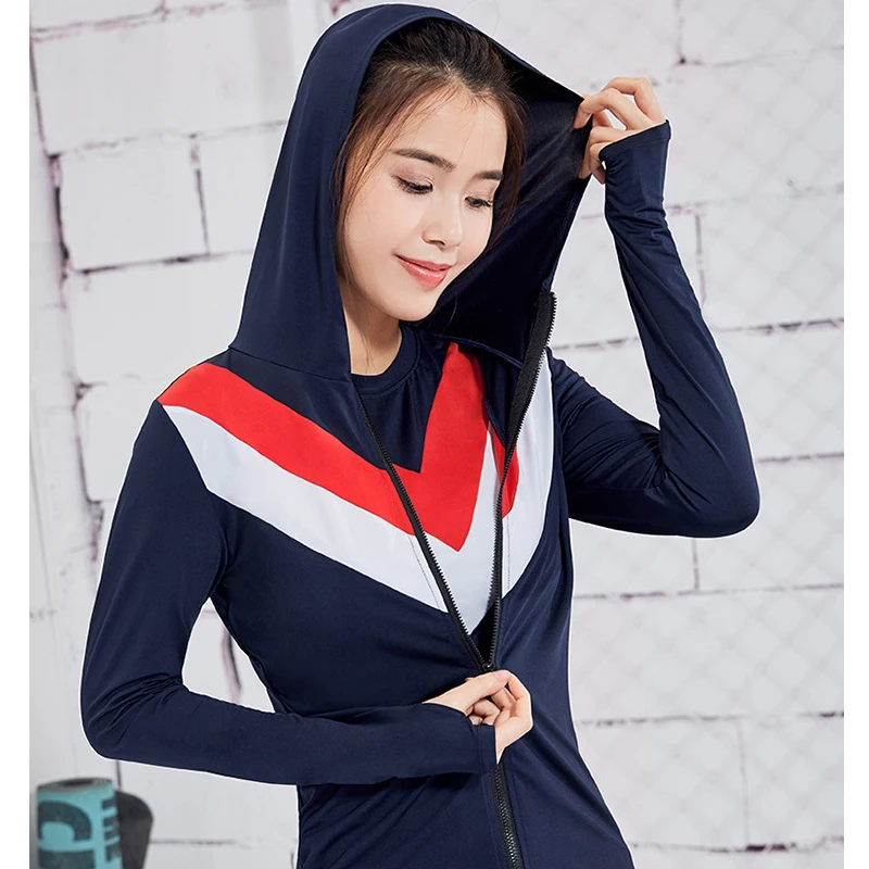 

Hooded Running Jacket Women Long Sleeve Sweatshirt Thumb Hole Ladies Yoga Zipper Sports Jacket Fitness Gym Shirts Sportswear
