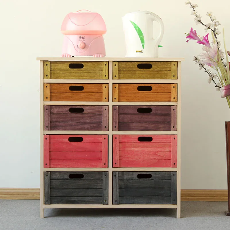 Solid Wood Furniture Colorful Chest Of Drawers Sideboard Cabinet