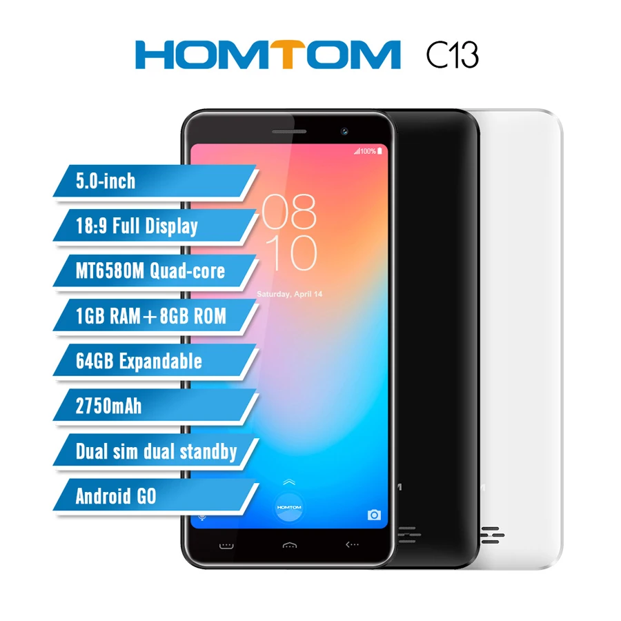 2019 Новый HOMTOM C13 5 0 дюймов 18:9 FHD экран для смартфона Android GO MT6580M 4 ядра 1 ГБ Оперативная