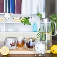 Мультяшная креативная стеклянная чашка для напитков, молока, милая термостойкая двойная чашка с кронштейном в форме чашки, сетчатая красная чашка