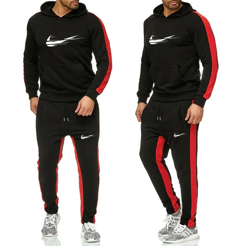 2019 Men's Fashion New Casual Sports Pullover Cotton  Hoodies Two Piece  Pants Sports Casual Fashion Set  Mens Tracksuit