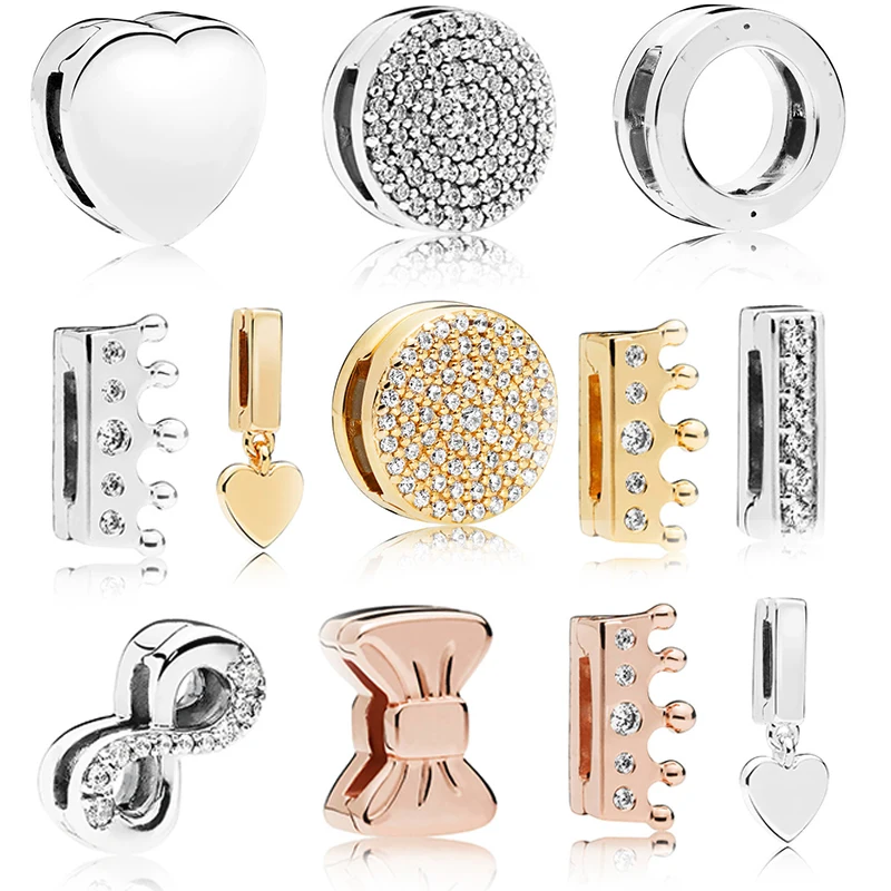 

2018 925 Sterling Silver Bead Reflexions Shine Rose Signature Logo Clip Charm Fit Original Pandora Bracelet Bangle DIY Jewelry