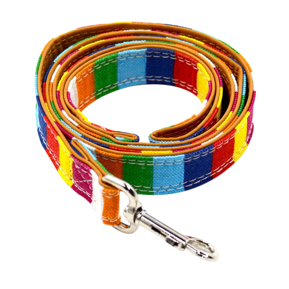 Colorful Dog Collar Rainbow Canvas Leather Dog Collar Adjustable Plain