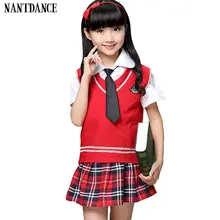 Детская школьная форма Костюмы и короткими рукавами хора учащихся начальной школы чтения британские студенческие школьная форма