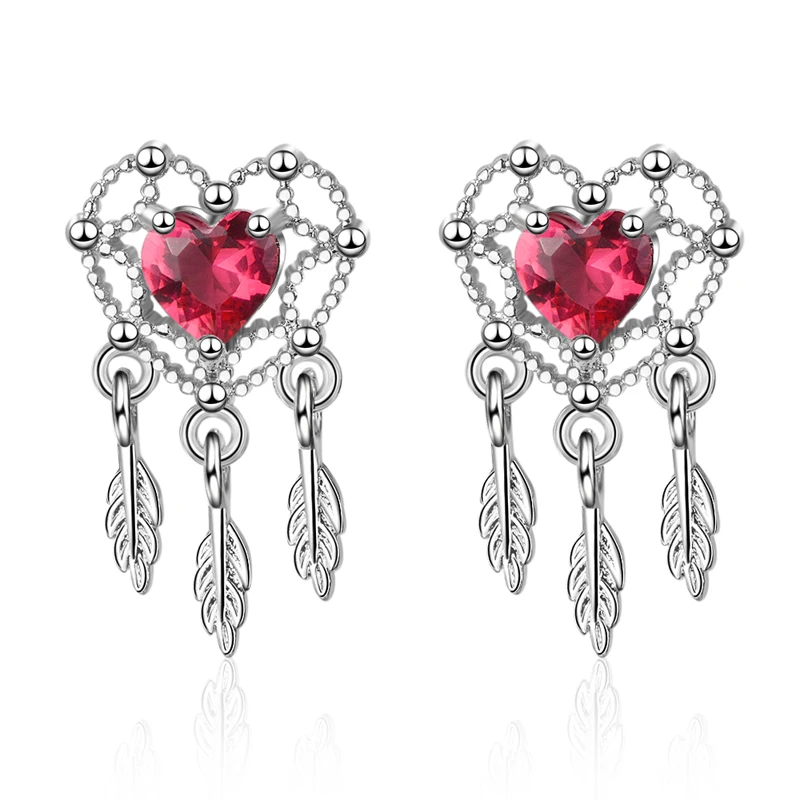 

KOFSAC Hot Shiny Silver 925 Earrings For Women Jewelry New Red Heart Crystal Stone Girl Party Accessories Anniversary Fashion