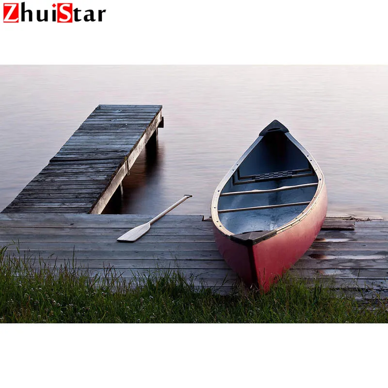 Full square 5D DIY diamond painting Lake and boat embroidery cross stitch mosaic home decoration gift image WHH | Дом и сад