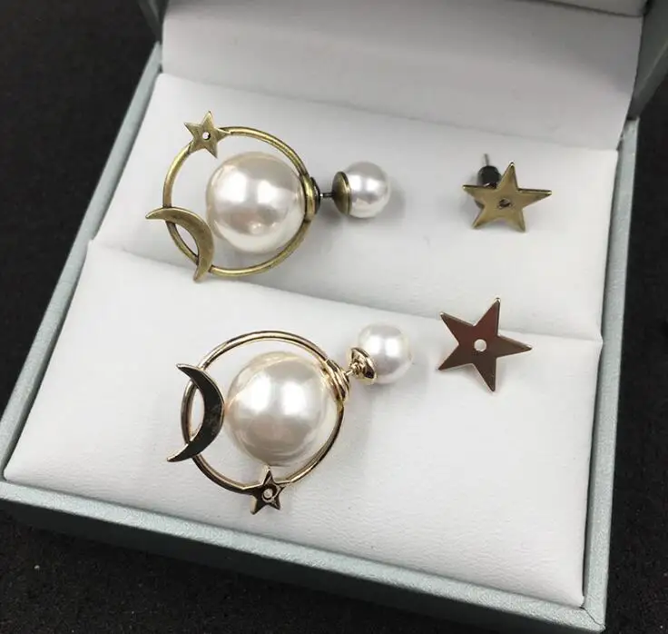 

Double-sided Pearl Earrings Asymmetric Star Moon Geometric Circle Creative Ear Accessories