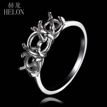

HELON Elegant Classic Round 6mm Engagement Wedding Semi Mount Setting Ring Solid 10K White Gold Three Stone Ladies Jewelry Ring