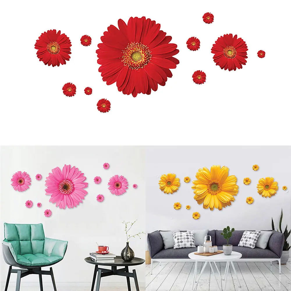 Us 3 23 10 Off 1set Yellow Pink Orange Flowers Decorative Combination Diy Wall Sticker Decor Chrysanthemum Daisy Home Bedroom Wall Decal In Wall