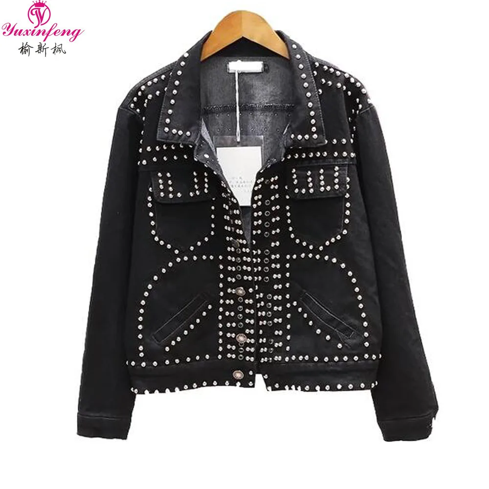 Yuxinfeng Spring Autumn Women Rivet Denim Jackets 2019 Long Sleeve