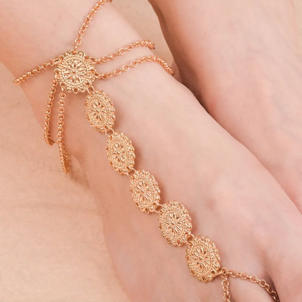 F.I.N.S женские браслеты для щиколотки пляжное Украшение Ножной Браслет винтажный Boho Золотой Круглый серебряного цвета эффектные ножные браслеты подарок для женщин 1 шт