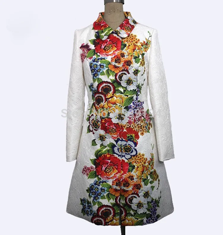 desigual Jacquard print flower coat women autumn plus size long trench