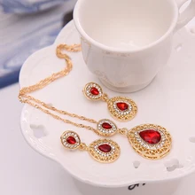 2020 Women's Luxury Rhinestone Oval Charm Necklace + Drop Dangle Earrings Jewelry Set