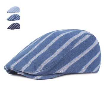 

Fashion Striped Hats for Men Women Casual Cotton Beret Caps Gorras Planas England British Retro Boinas Flat Caps Berets