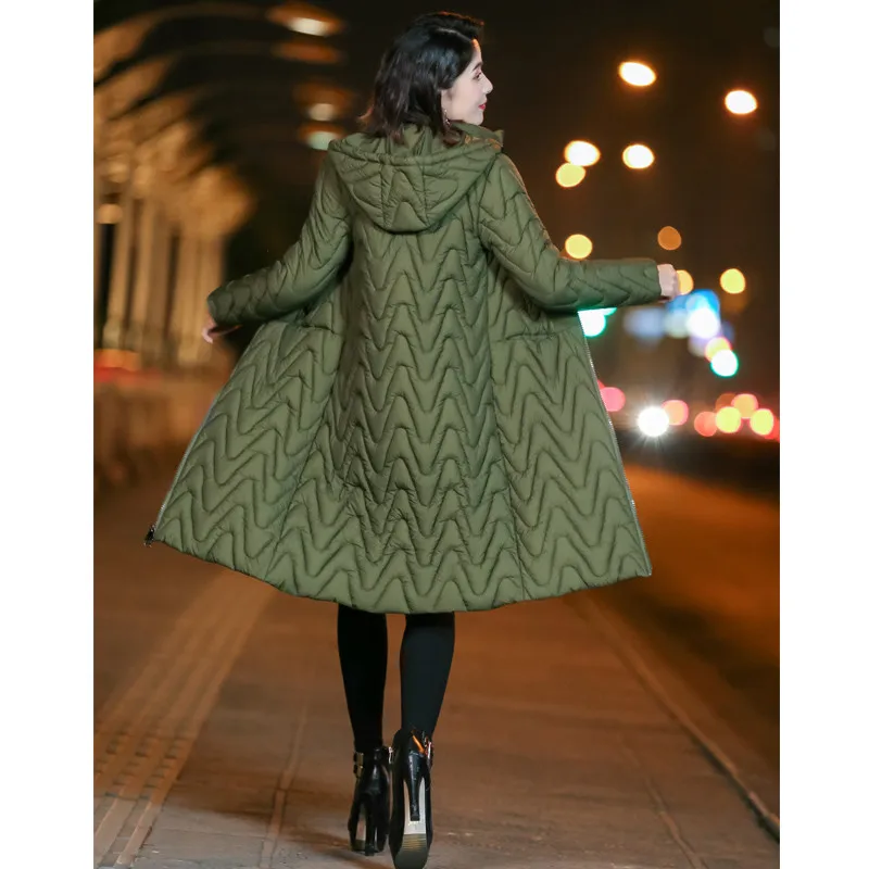 Женское зимнее пальто длинное теплое плотное стеганое хлопковое пальто женская зимняя куртка с капюшоном Casaco Feminino Mujer A176 - Цвет: ArmyGreen
