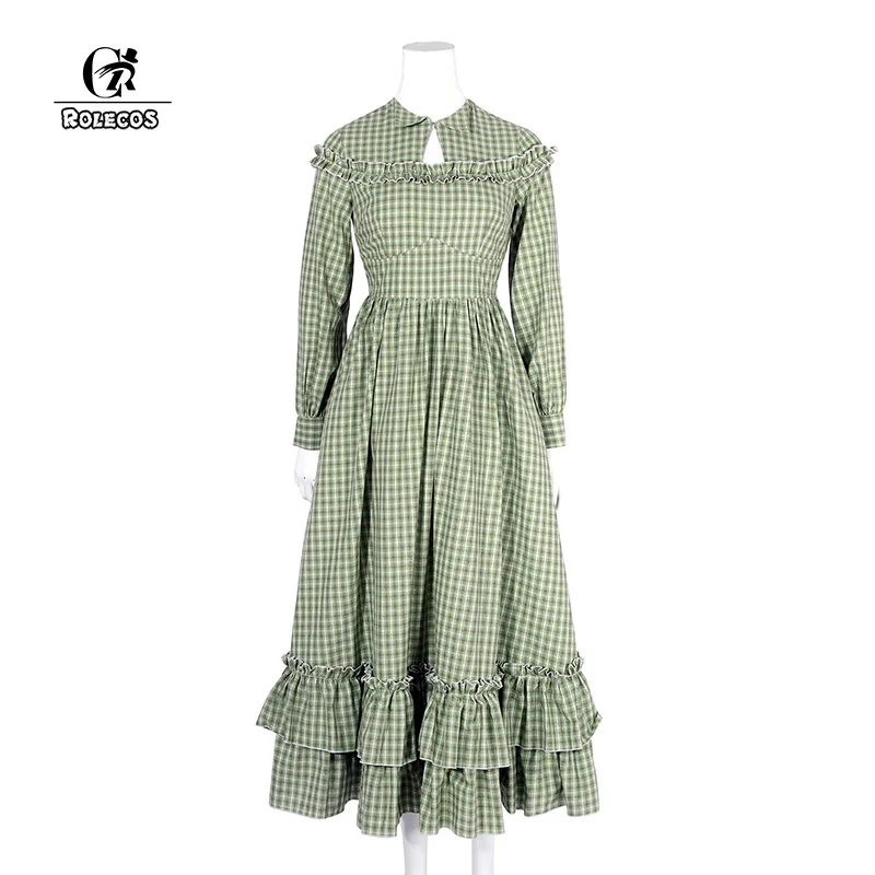 

ROLECOS Cotton Check Plaid Dress Long Sleeve Women Lolita Dress Renaissance Victorian Dress Christmas Party Clothing