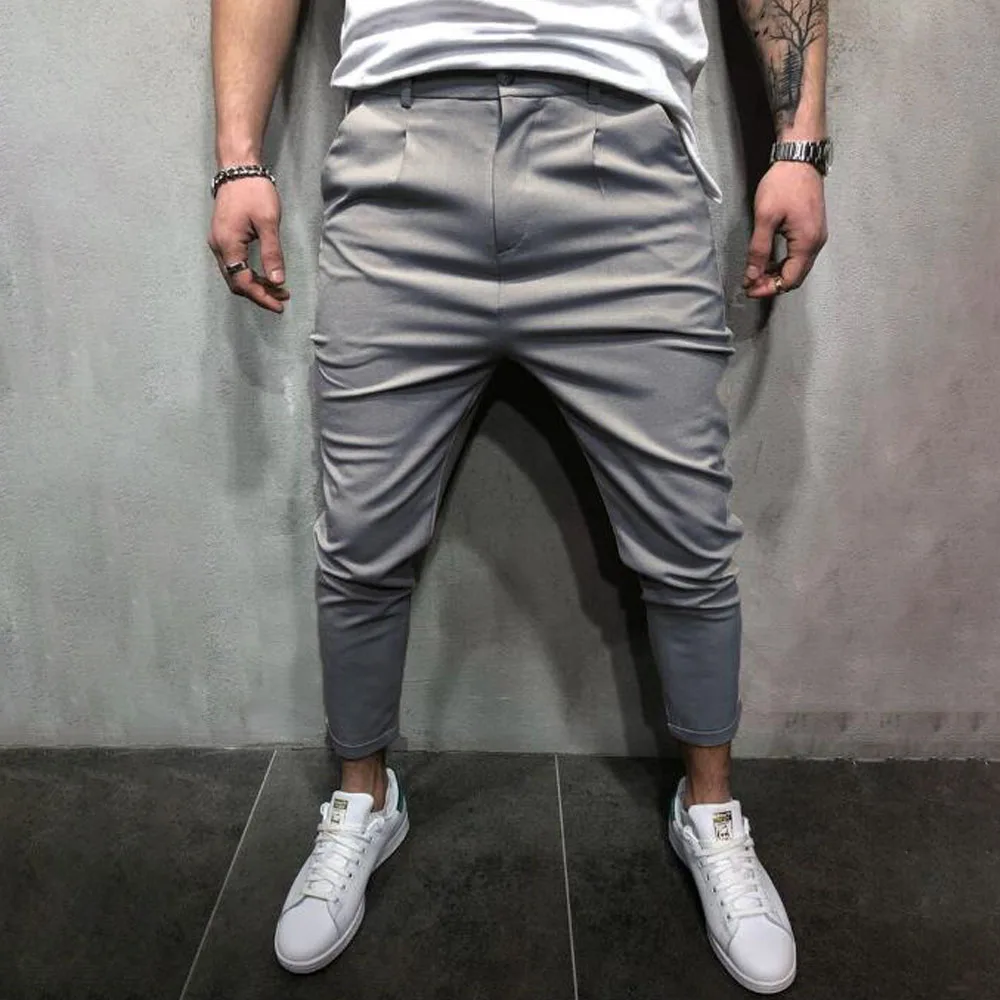 Модные новые мужские повседневные штаны для фитнеса, однотонные осенние брюки в стиле хип-хоп, бодибилдинг, джоггеры, уличная одежда, брюки-карандаш - Цвет: Серый